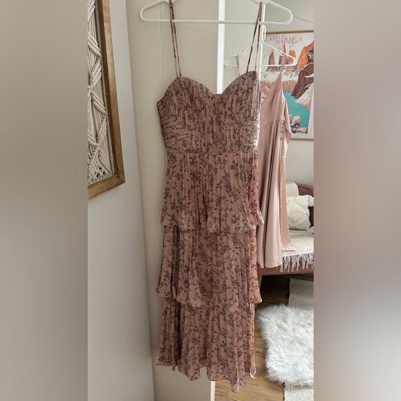 Cascading Crush Pink Floral Print Tiered Bustier Midi Dress - Picture 5 of 6